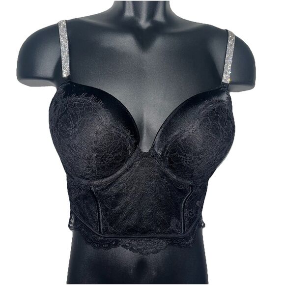 Victoria's Secret Very Sexy Shine Strap Black Lace Demi Bustier 36C Push Up - Picture 1 of 15